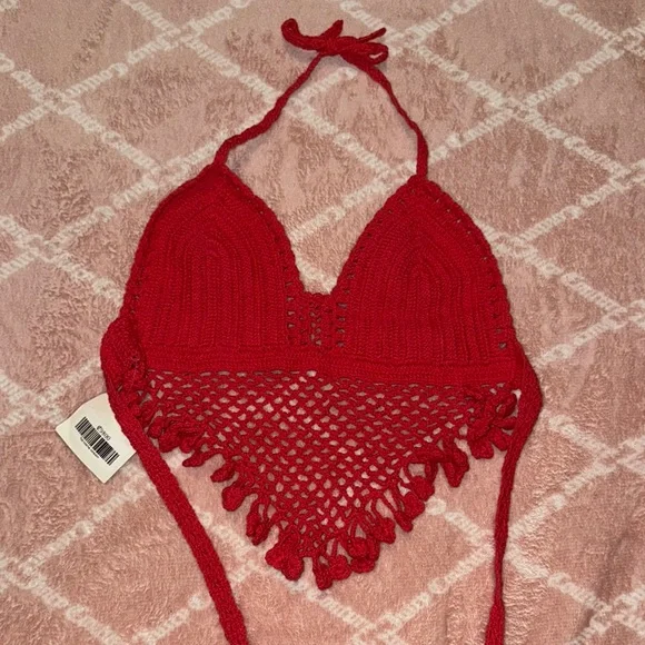 Red Crochet Halter Tank Top - Picture 2 of 2